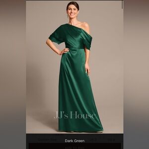 JJs House Stretch Satin Dark Green One Shoulder Dark Green Dress
